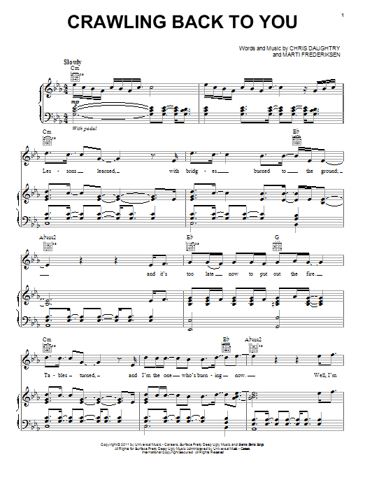 Daughtry Crawling Back To You sheet music notes and chords arranged for Piano, Vocal & Guitar Chords (Right-Hand Melody)