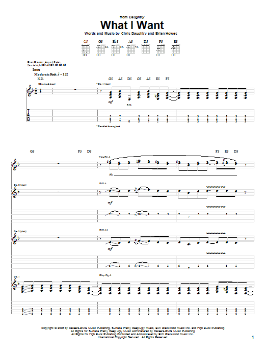 Daughtry featuring Slash What I Want sheet music notes and chords arranged for Guitar Tab