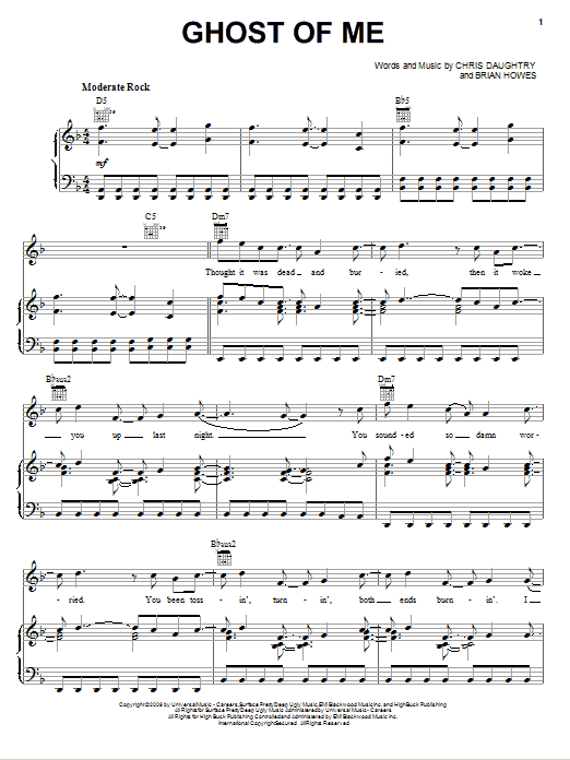 Daughtry Ghost Of Me sheet music notes and chords arranged for Piano, Vocal & Guitar Chords (Right-Hand Melody)