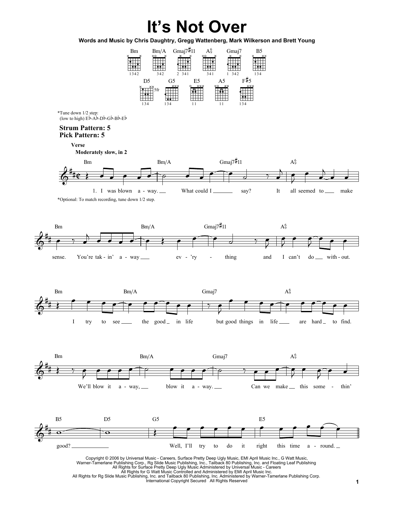 Daughtry It's Not Over sheet music notes and chords arranged for Guitar Lead Sheet