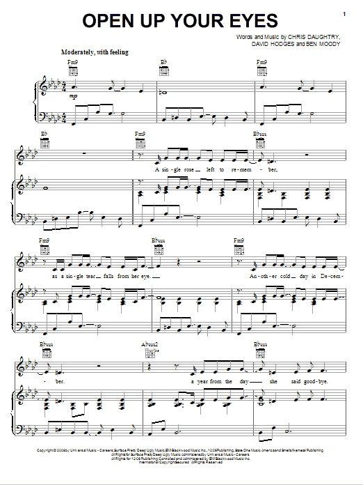 Daughtry Open Up Your Eyes sheet music notes and chords arranged for Piano, Vocal & Guitar Chords (Right-Hand Melody)