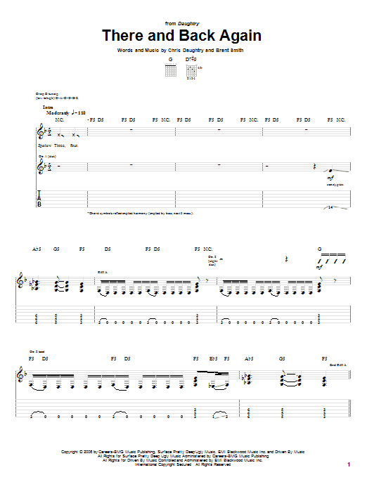 Daughtry There And Back Again sheet music notes and chords arranged for Guitar Tab