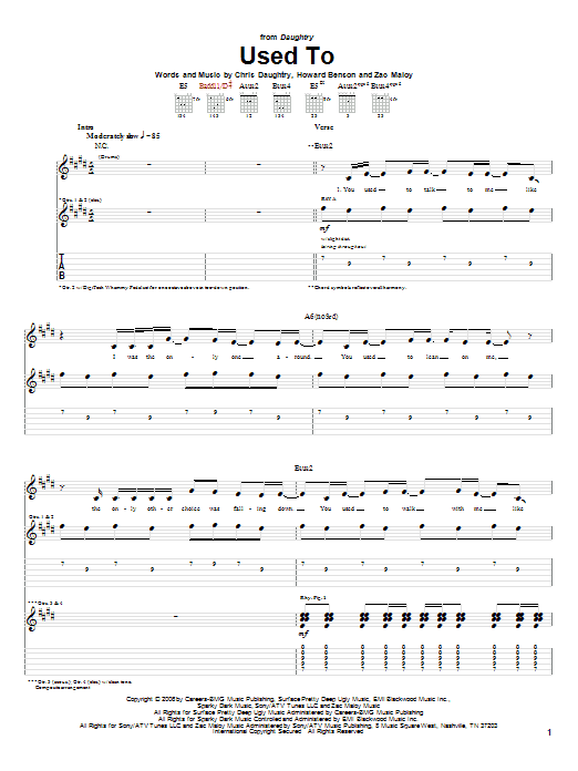 Daughtry Used To sheet music notes and chords arranged for Piano, Vocal & Guitar Chords (Right-Hand Melody)