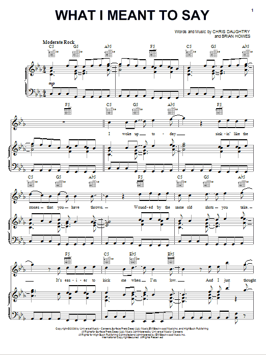 Daughtry What I Meant To Say sheet music notes and chords arranged for Piano, Vocal & Guitar Chords (Right-Hand Melody)