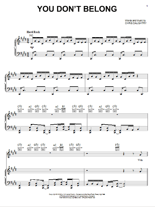Daughtry You Don't Belong sheet music notes and chords arranged for Piano, Vocal & Guitar Chords (Right-Hand Melody)