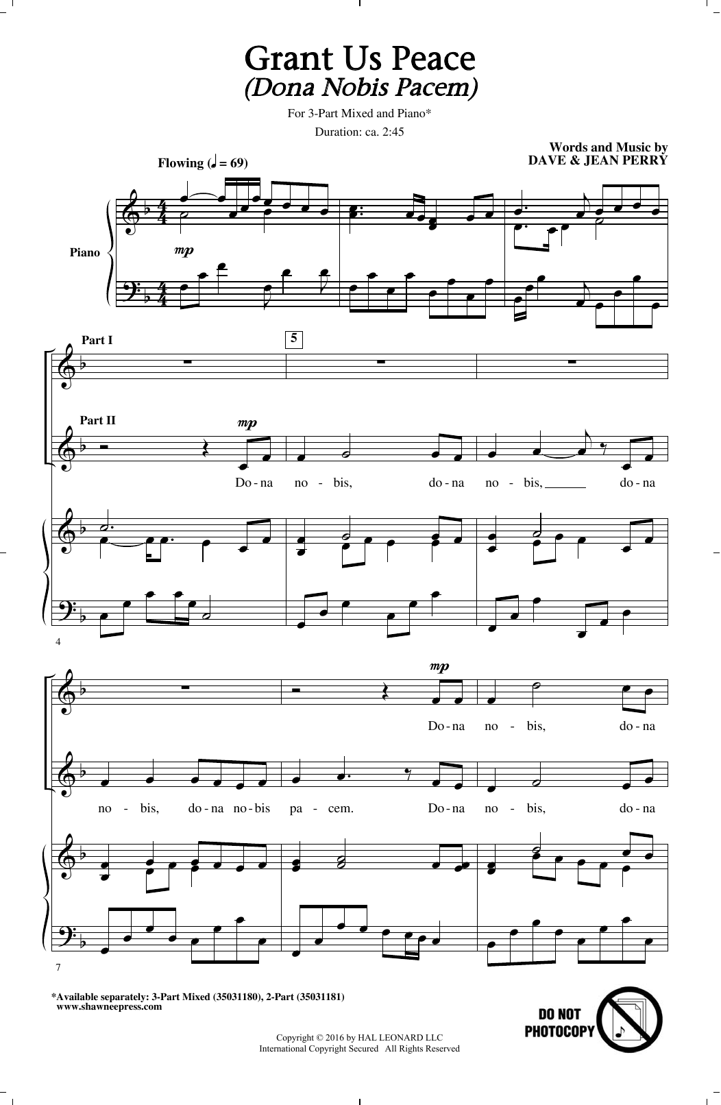 Dave and Jean Perry Grant Us Peace (Dona Nobis Pacem) sheet music notes and chords arranged for 2-Part Choir