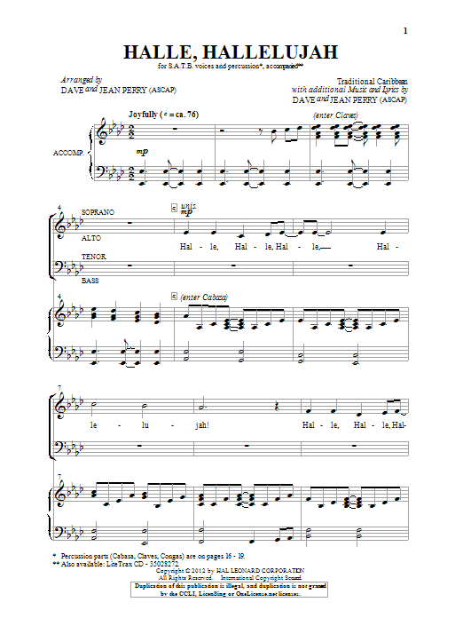 Dave and Jean Perry Hallelu, Hallelujah! sheet music notes and chords arranged for SATB Choir