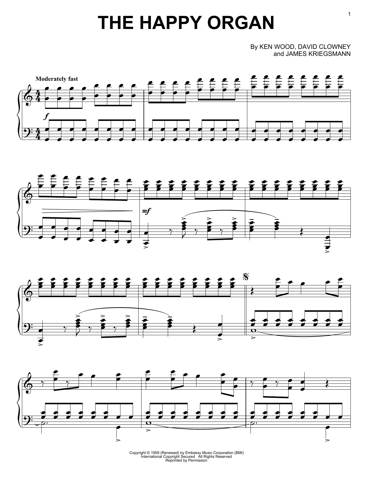 Dave Baby Corter The Happy Organ sheet music notes and chords arranged for Keyboard Transcription