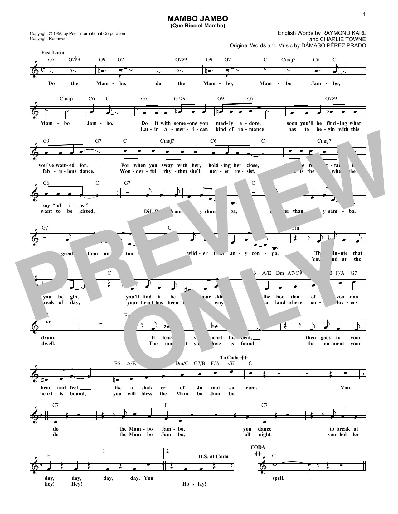 Dave Barbour Mambo Jambo (Que Rico El Mambo) sheet music notes and chords arranged for Real Book – Melody & Chords