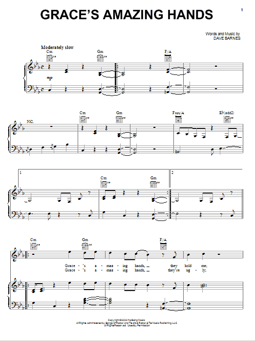 Dave Barnes Grace's Amazing Hands sheet music notes and chords arranged for Piano, Vocal & Guitar Chords (Right-Hand Melody)