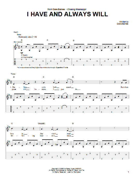Dave Barnes I Have And Always Will sheet music notes and chords arranged for Piano, Vocal & Guitar Chords (Right-Hand Melody)