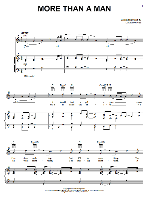 Dave Barnes More Than A Man sheet music notes and chords arranged for Piano, Vocal & Guitar Chords (Right-Hand Melody)