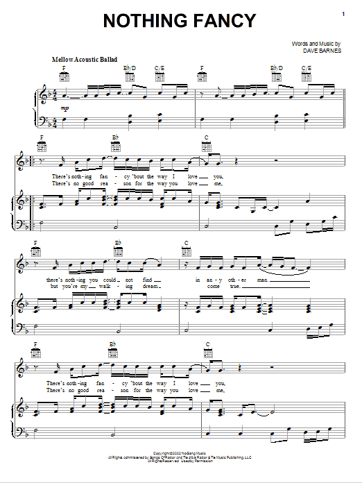 Dave Barnes Nothing Fancy sheet music notes and chords arranged for Piano, Vocal & Guitar Chords (Right-Hand Melody)