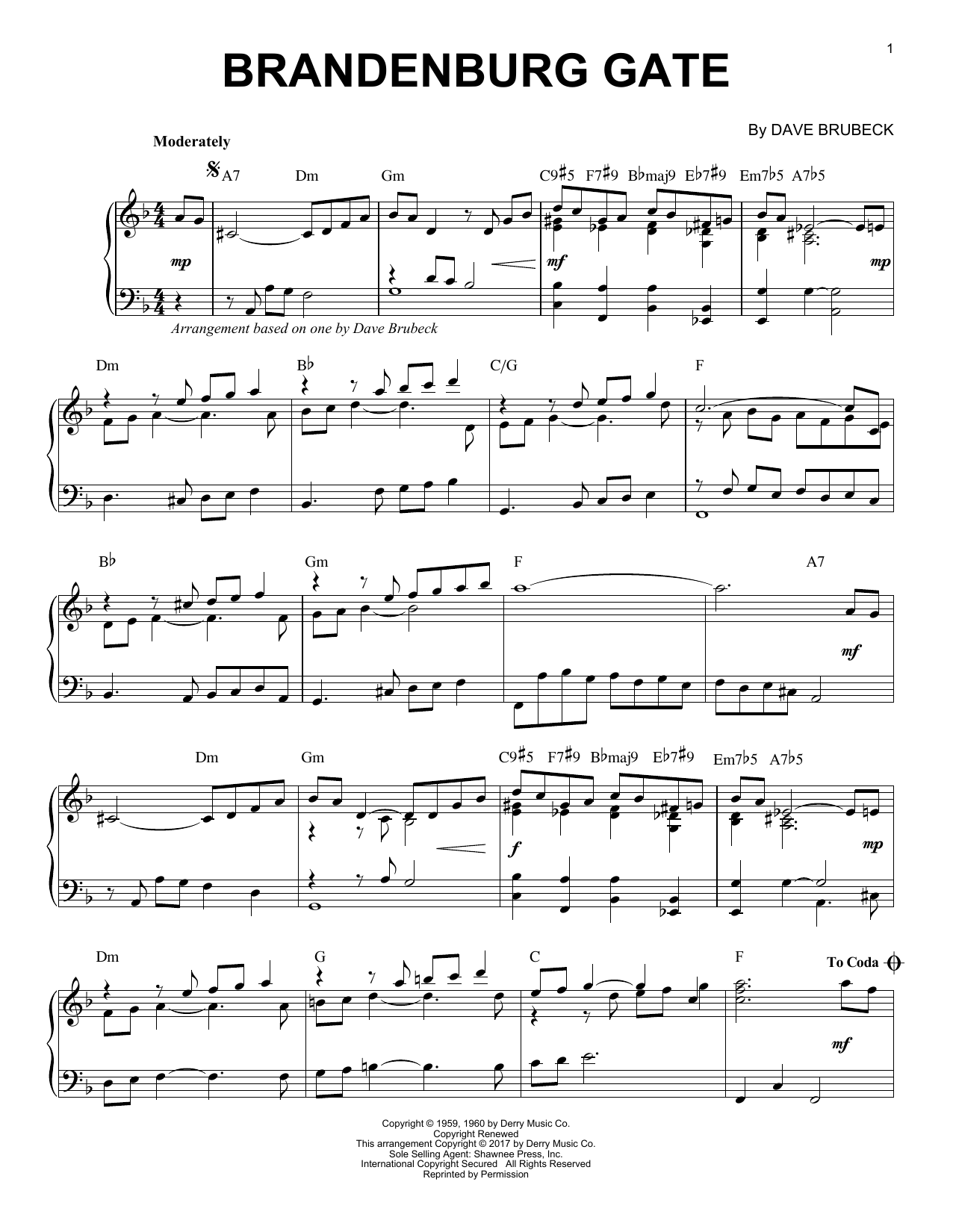 Dave Brubeck Brandenburg Gate sheet music notes and chords arranged for Piano Solo