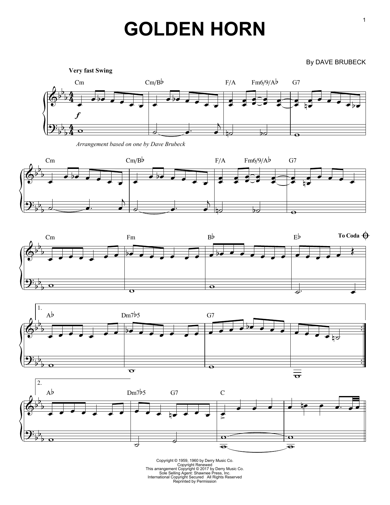 Dave Brubeck Golden Horn sheet music notes and chords arranged for Piano Solo