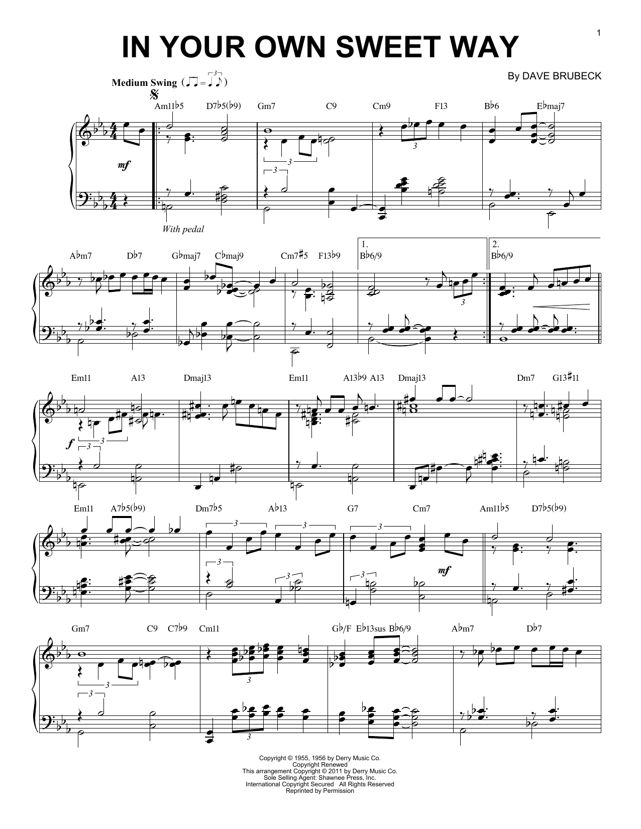 Dave Brubeck In Your Own Sweet Way (arr. Brent Edstrom) sheet music notes and chords arranged for Piano Solo