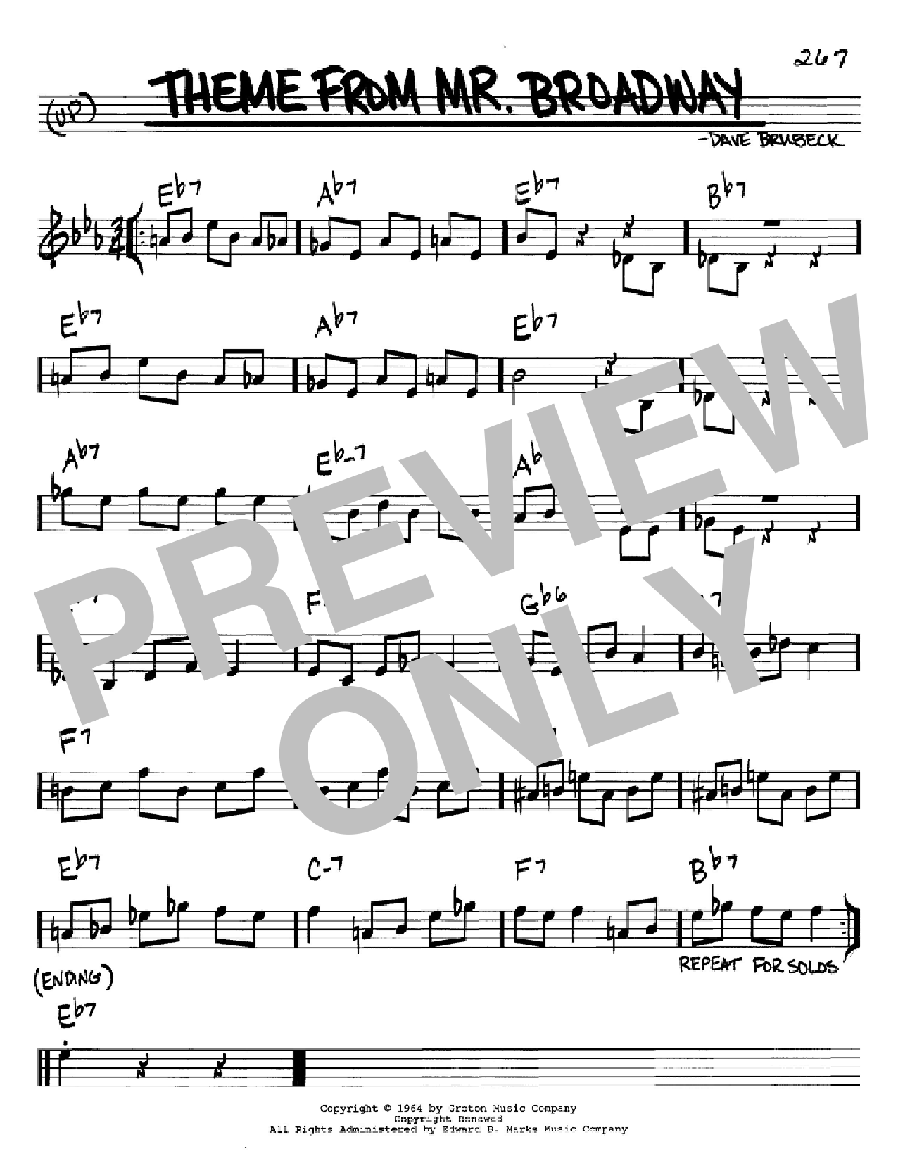 Dave Brubeck Theme From Mr. Broadway sheet music notes and chords arranged for Real Book – Melody & Chords – C Instruments