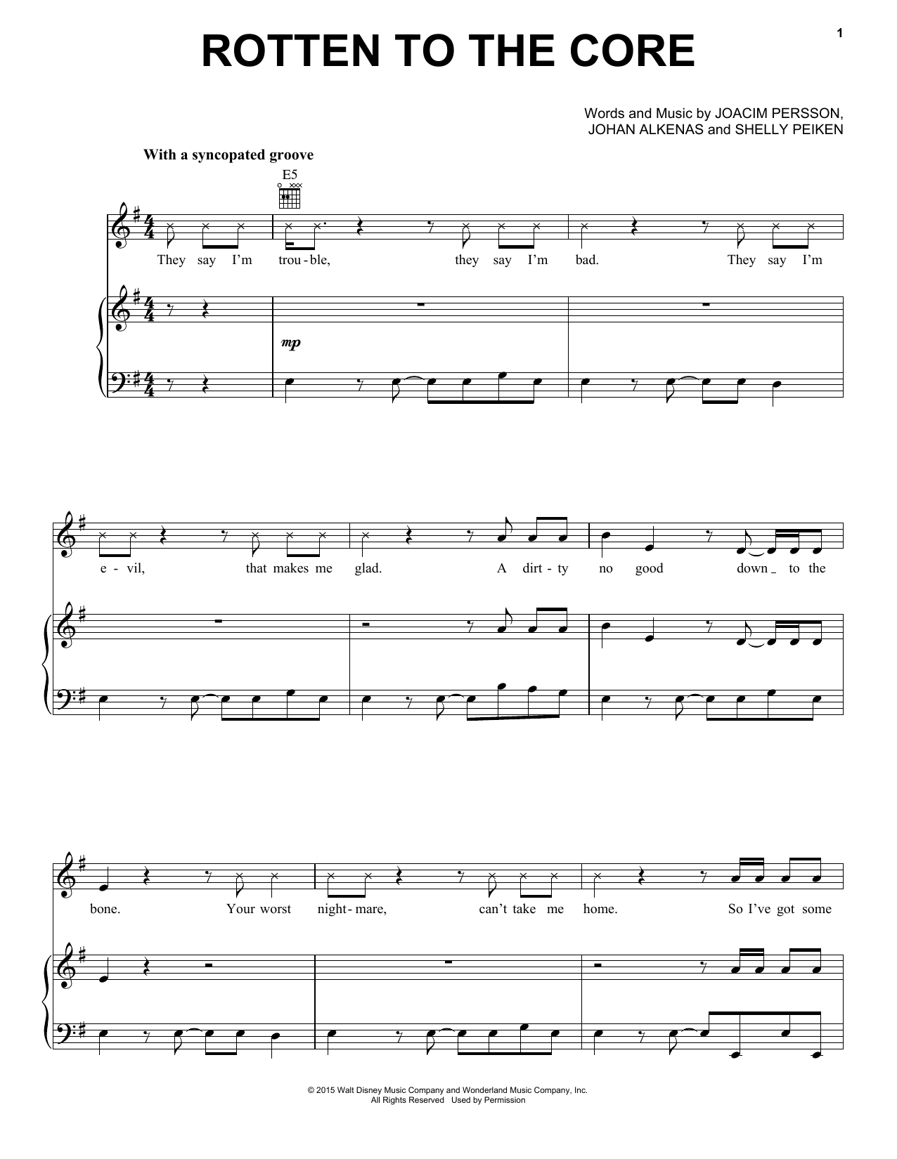 Dave Cameron, Cameron Boyce, Booboo Stewart, Sofia Carson Rotten To The Core (from Disney's Descendants) sheet music notes and chords arranged for Piano, Vocal & Guitar Chords (Right-Hand Melody)