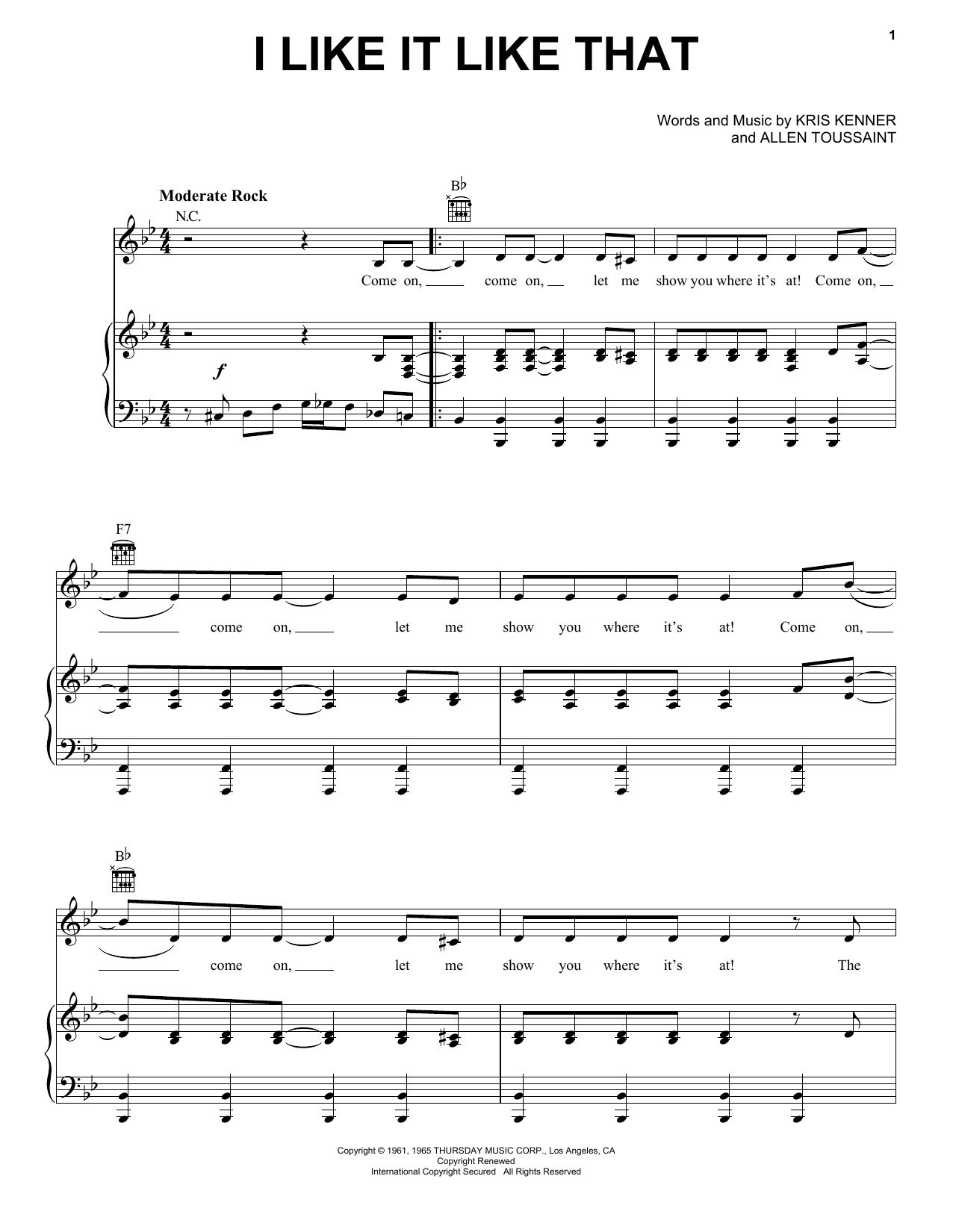 Dave Clark Five I Like It Like That sheet music notes and chords arranged for Piano, Vocal & Guitar Chords (Right-Hand Melody)