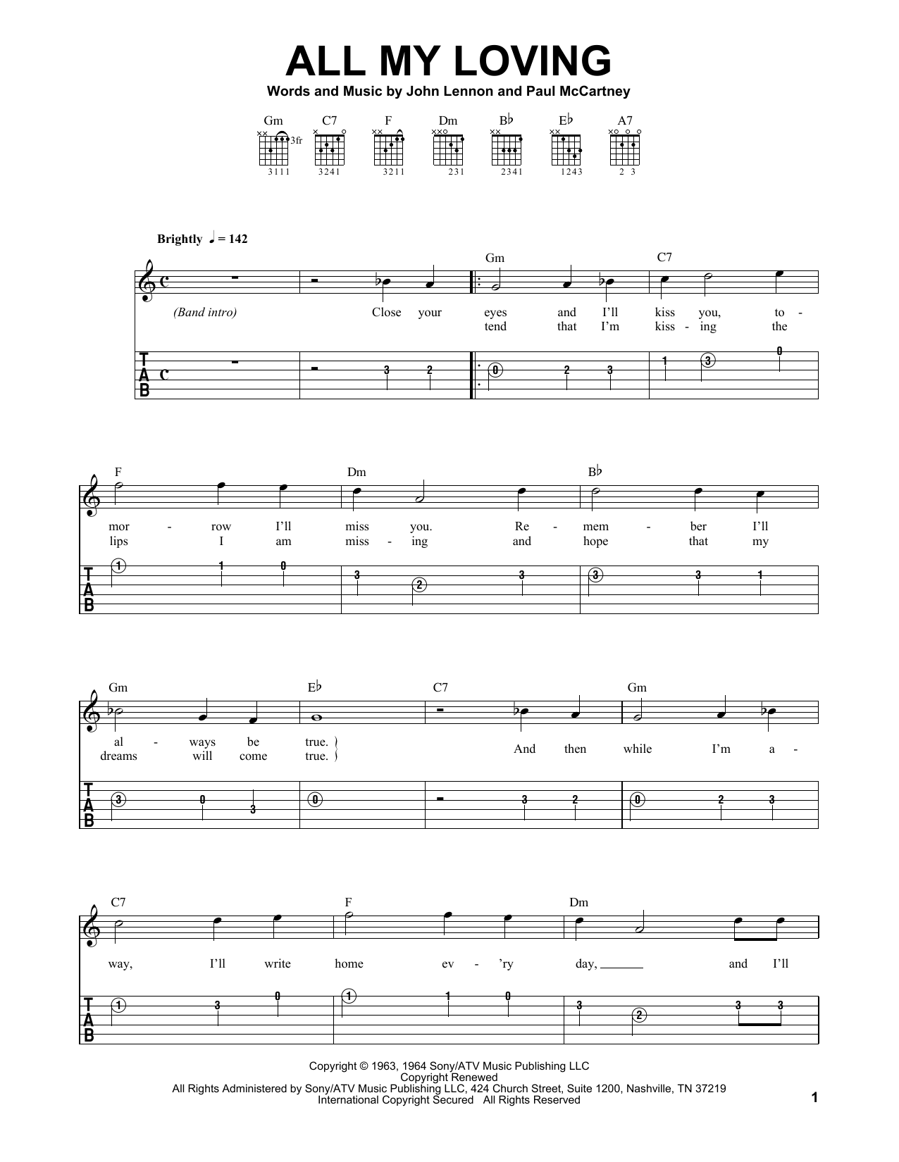 Dave Clo All My Loving sheet music notes and chords arranged for Easy Guitar Tab