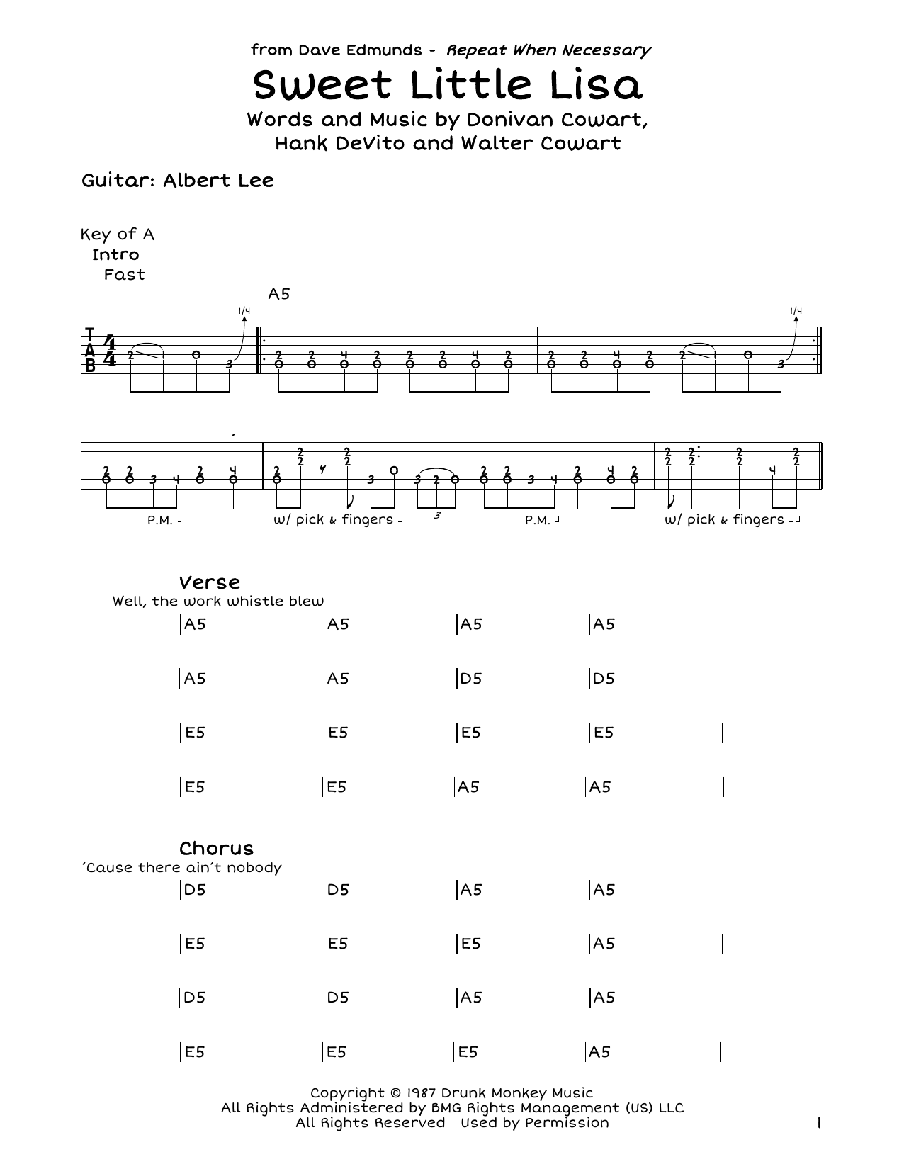 Dave Edmunds Sweet Little Lisa sheet music notes and chords arranged for Guitar Lead Sheet