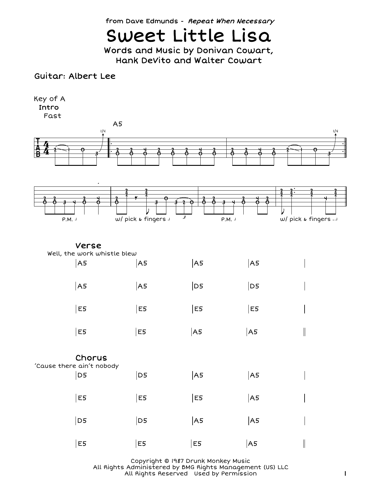 Dave Edmunds Sweet Little Lisa sheet music notes and chords arranged for Guitar Cheat Sheet