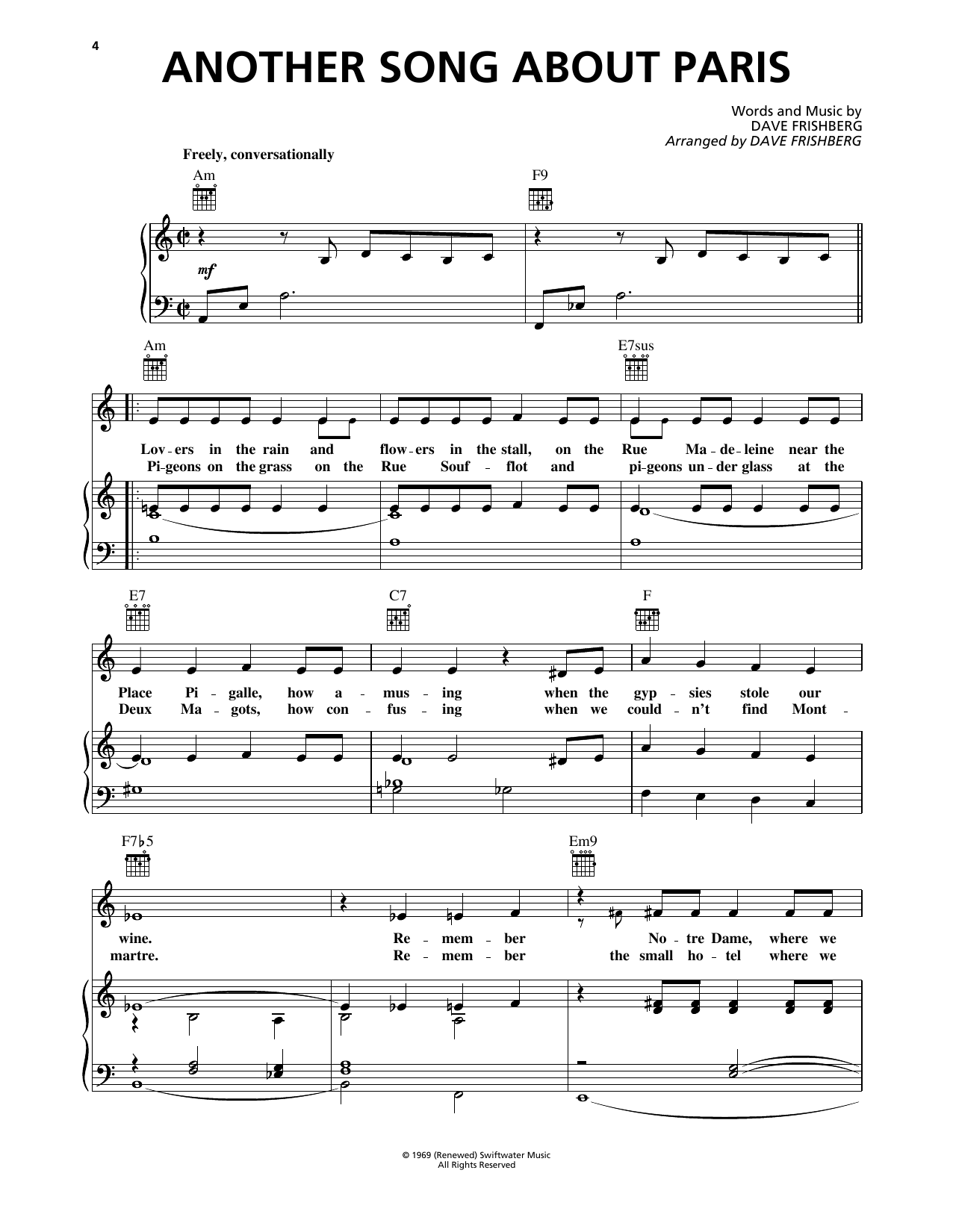 Dave Frishberg Another Song About Paris sheet music notes and chords arranged for Piano, Vocal & Guitar Chords (Right-Hand Melody)