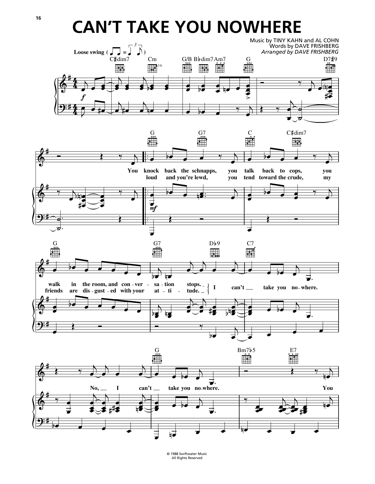 Dave Frishberg Can't Take You Nowhere sheet music notes and chords arranged for Piano, Vocal & Guitar Chords (Right-Hand Melody)