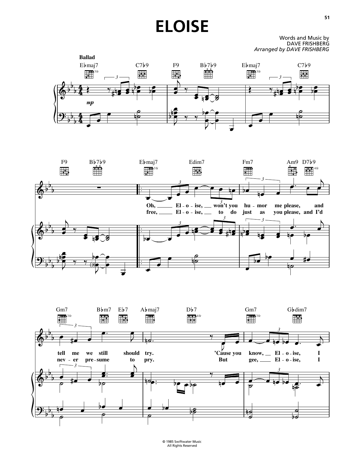 Dave Frishberg Eloise sheet music notes and chords arranged for Piano, Vocal & Guitar Chords (Right-Hand Melody)