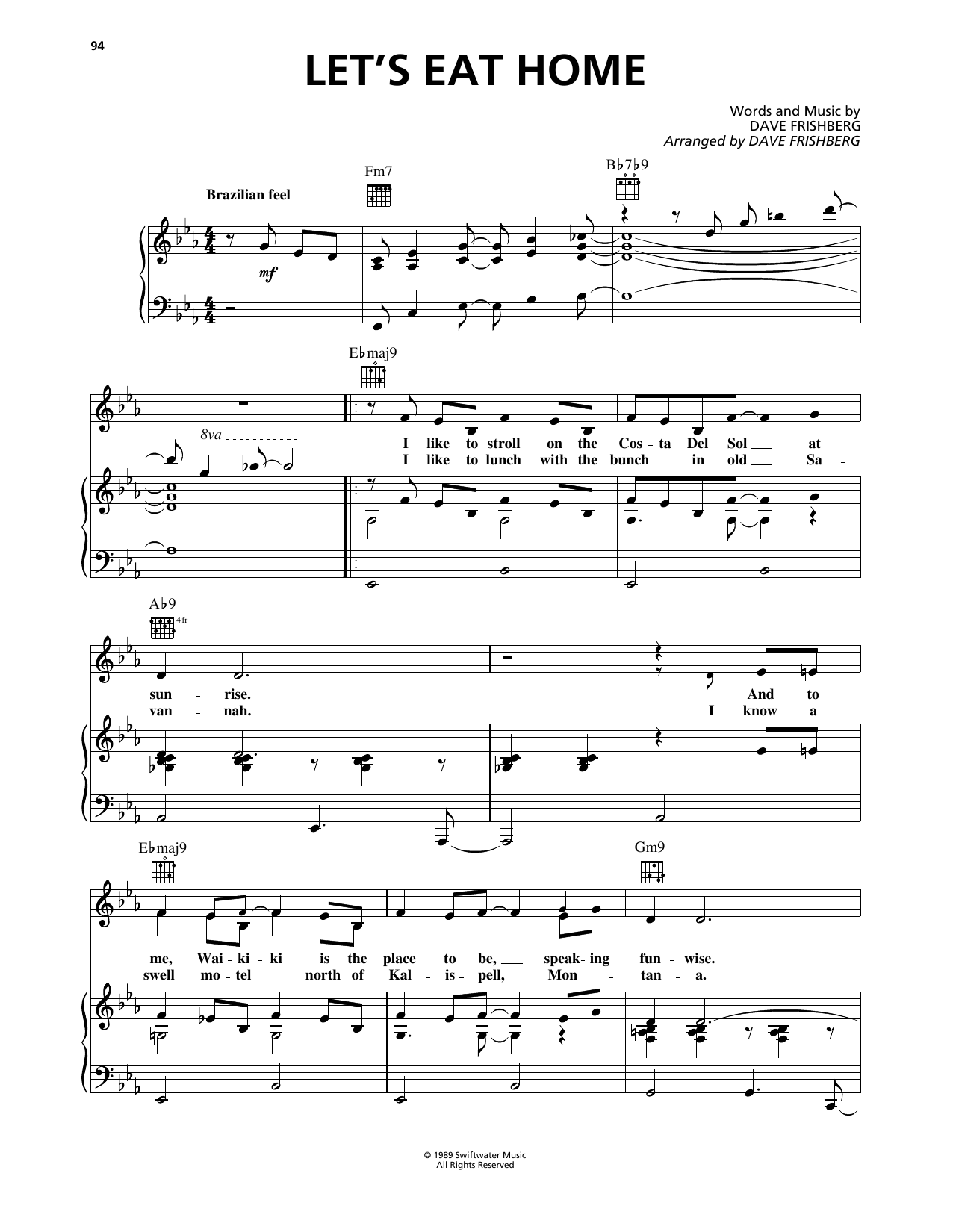 Dave Frishberg Let's Eat Home sheet music notes and chords arranged for Piano, Vocal & Guitar Chords (Right-Hand Melody)