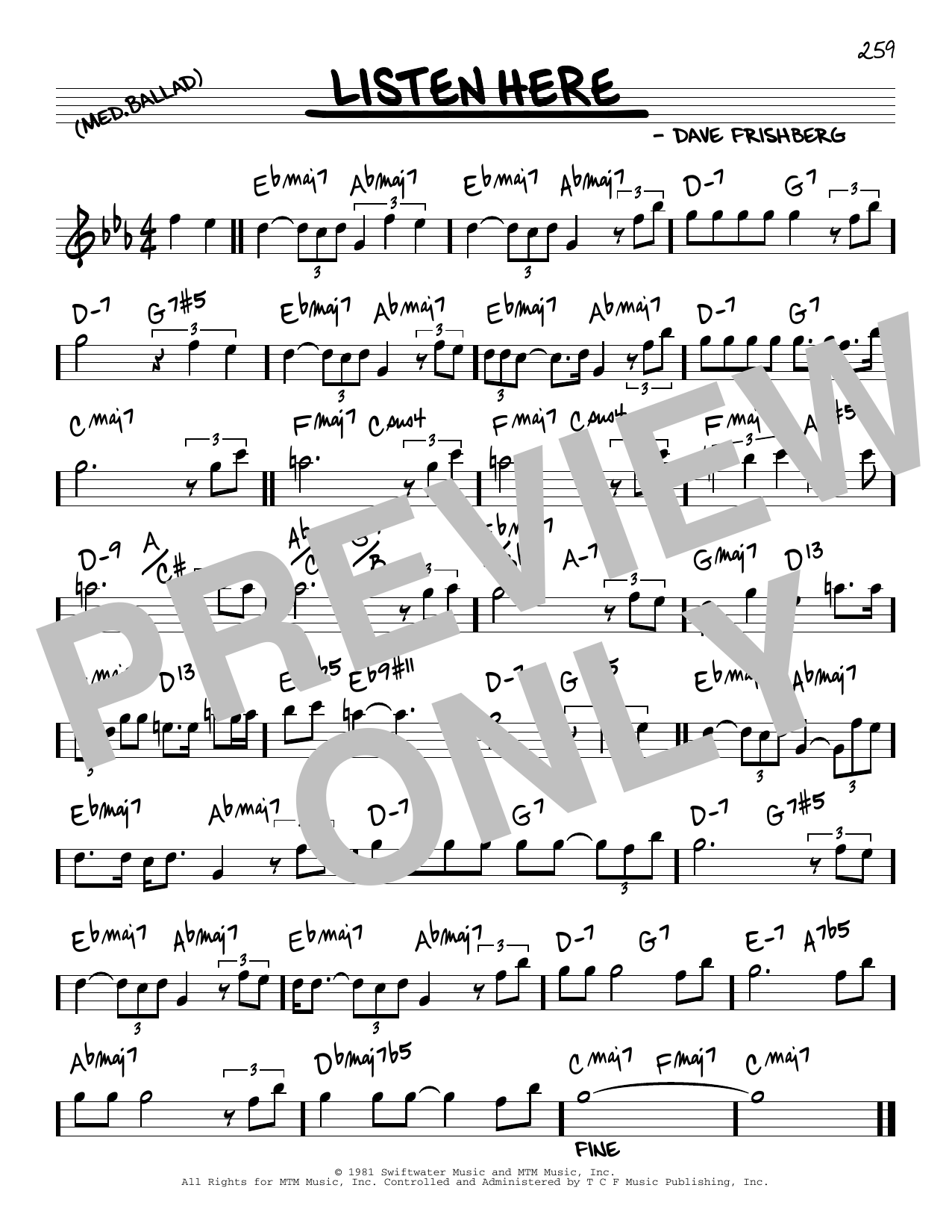 Dave Frishberg Listen Here sheet music notes and chords arranged for Real Book – Melody & Chords