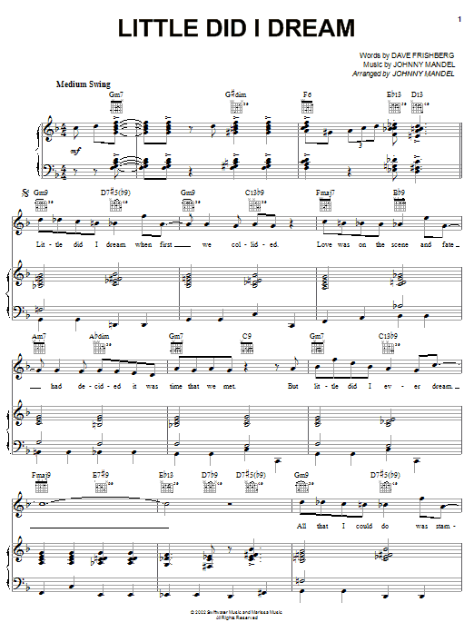 Dave Frishberg Little Did I Dream sheet music notes and chords arranged for Piano, Vocal & Guitar Chords (Right-Hand Melody)