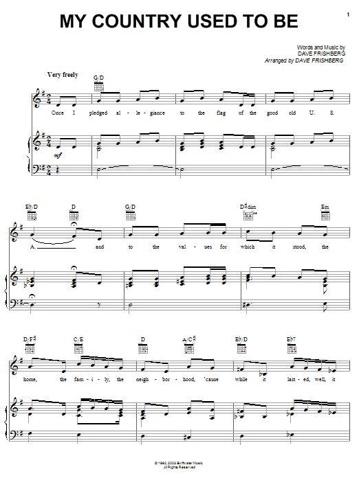 Dave Frishberg My Country Used To Be sheet music notes and chords arranged for Piano, Vocal & Guitar Chords (Right-Hand Melody)