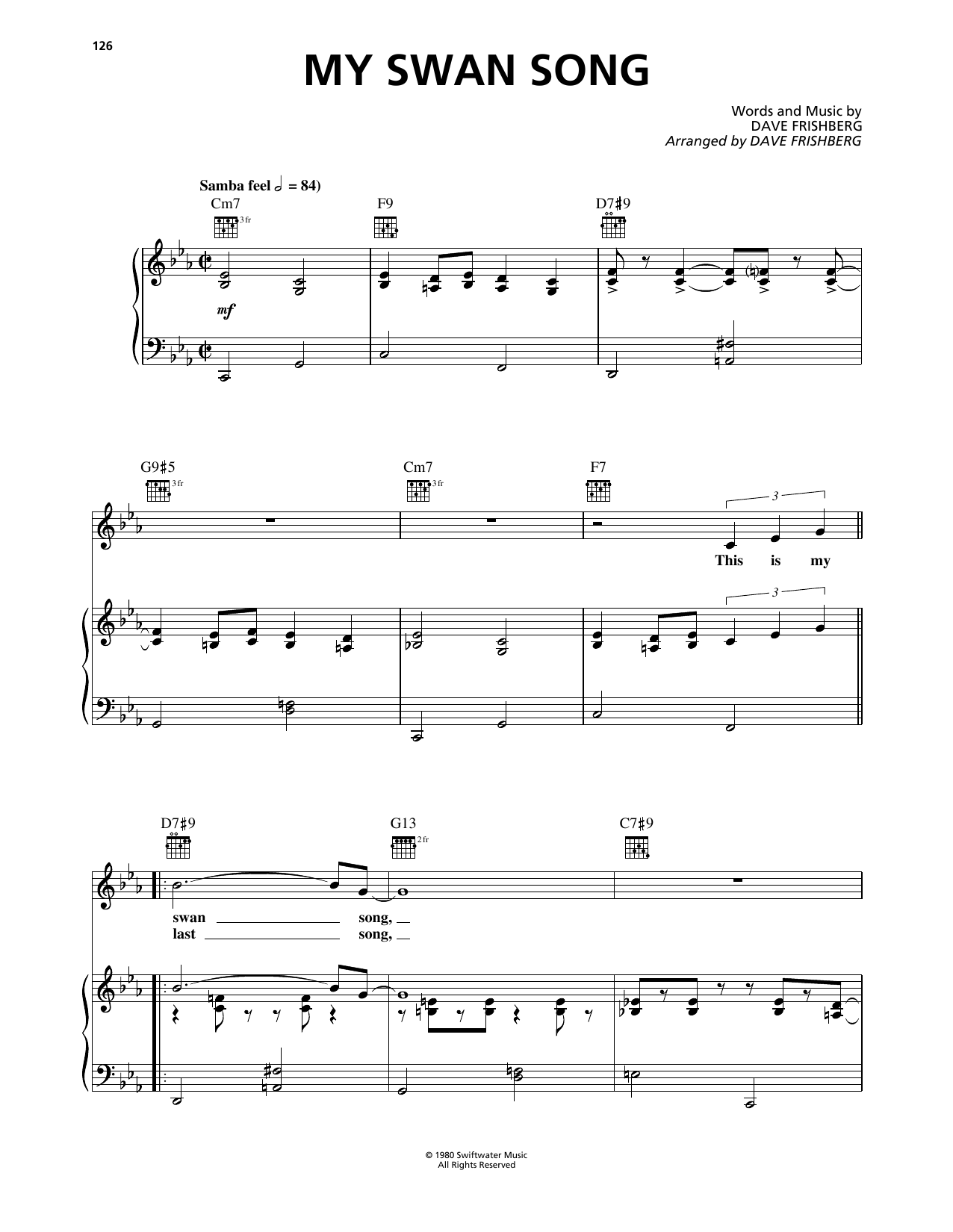 Dave Frishberg My Swan Song sheet music notes and chords arranged for Piano, Vocal & Guitar Chords (Right-Hand Melody)