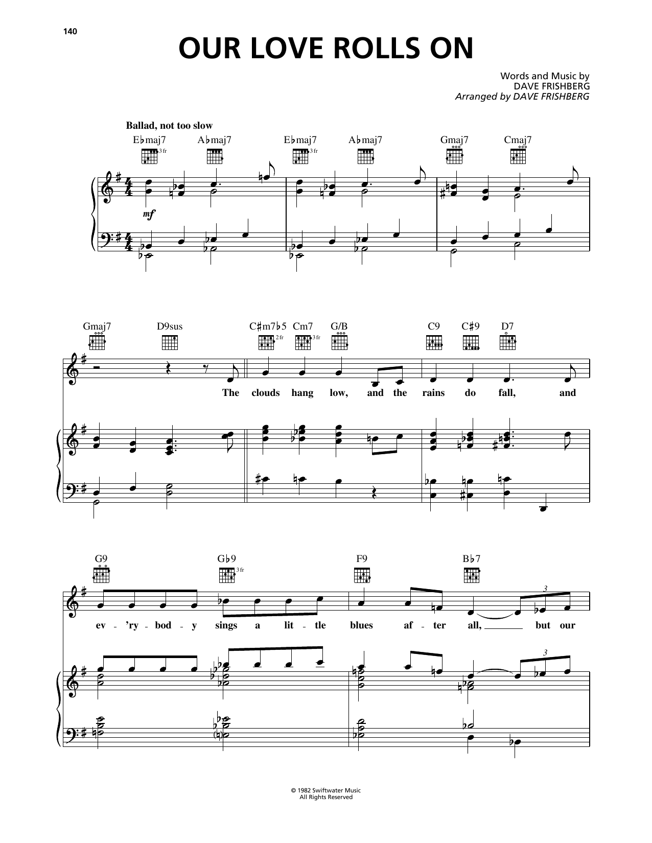 Dave Frishberg Our Love Rolls On sheet music notes and chords arranged for Piano, Vocal & Guitar Chords (Right-Hand Melody)