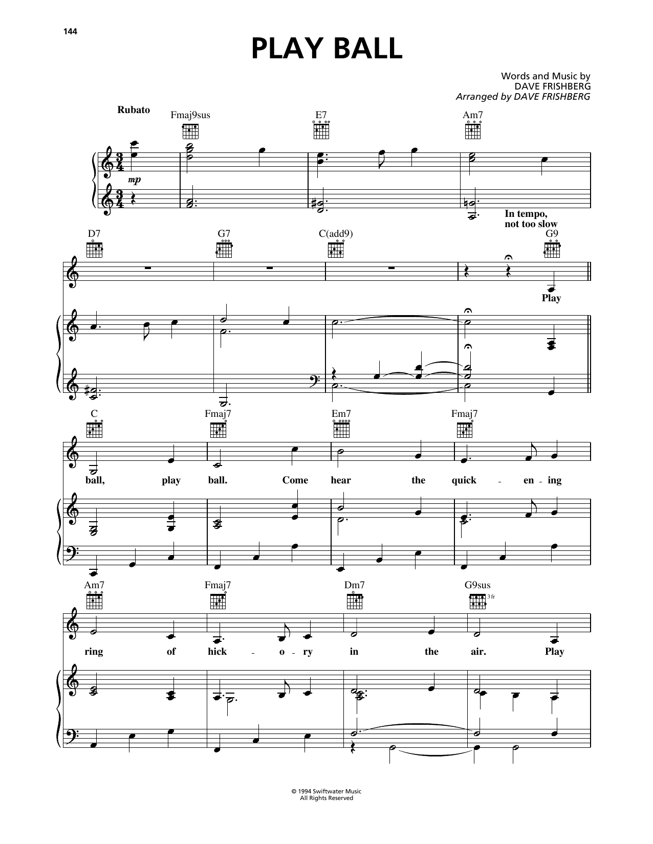 Dave Frishberg Play Ball sheet music notes and chords arranged for Piano, Vocal & Guitar Chords (Right-Hand Melody)