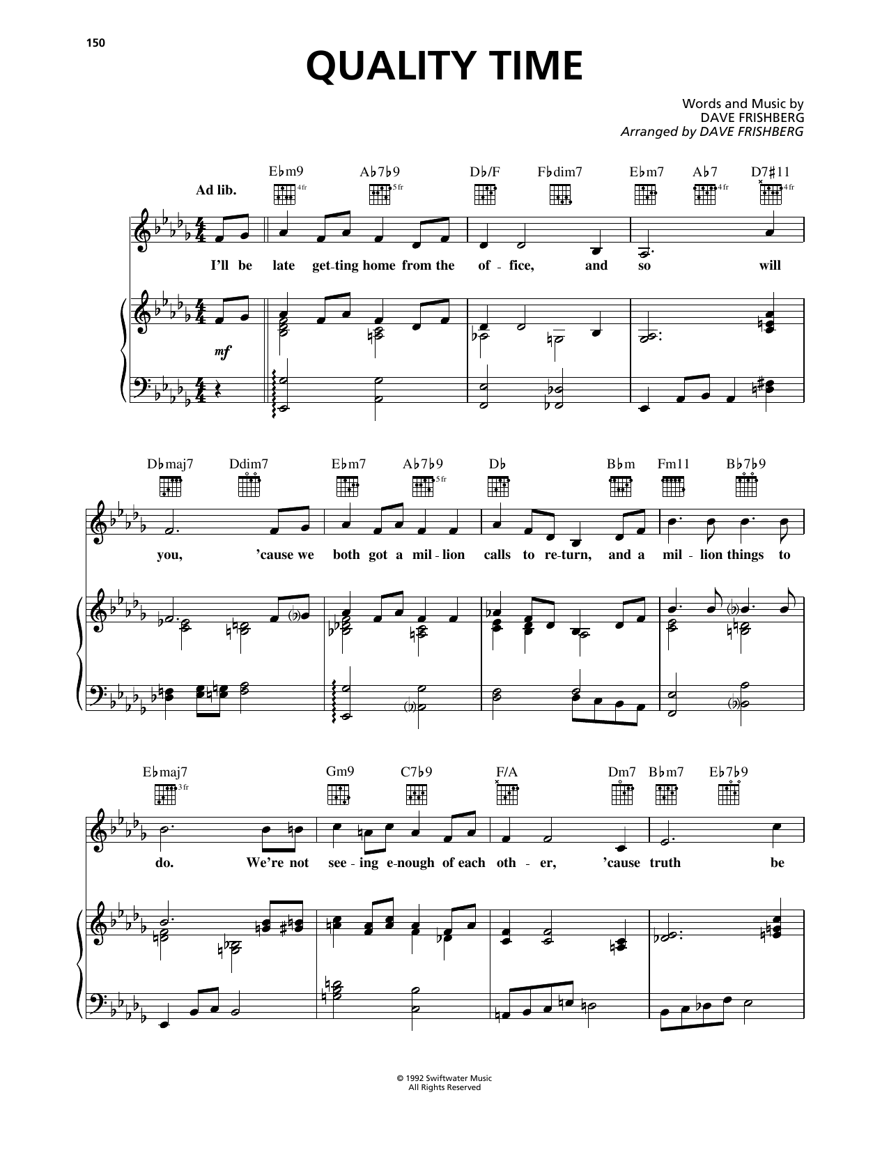 Dave Frishberg Quality Time sheet music notes and chords arranged for Piano, Vocal & Guitar Chords (Right-Hand Melody)