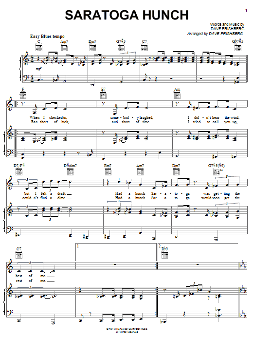 Dave Frishberg Saratoga Hunch sheet music notes and chords arranged for Piano, Vocal & Guitar Chords (Right-Hand Melody)