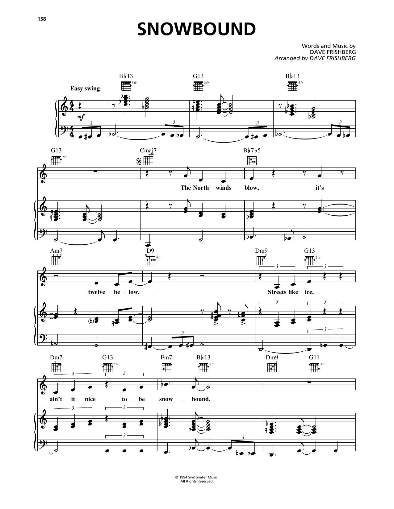 Dave Frishberg Snowbound sheet music notes and chords arranged for Piano, Vocal & Guitar Chords (Right-Hand Melody)