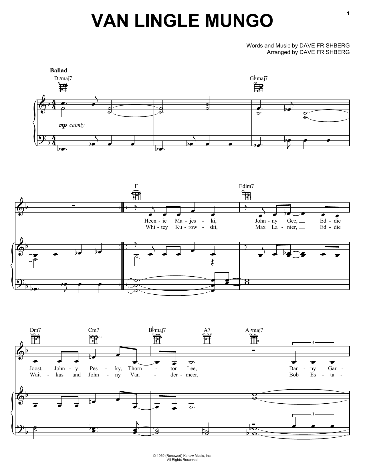Dave Frishberg Van Lingle Mungo sheet music notes and chords arranged for Piano, Vocal & Guitar Chords (Right-Hand Melody)