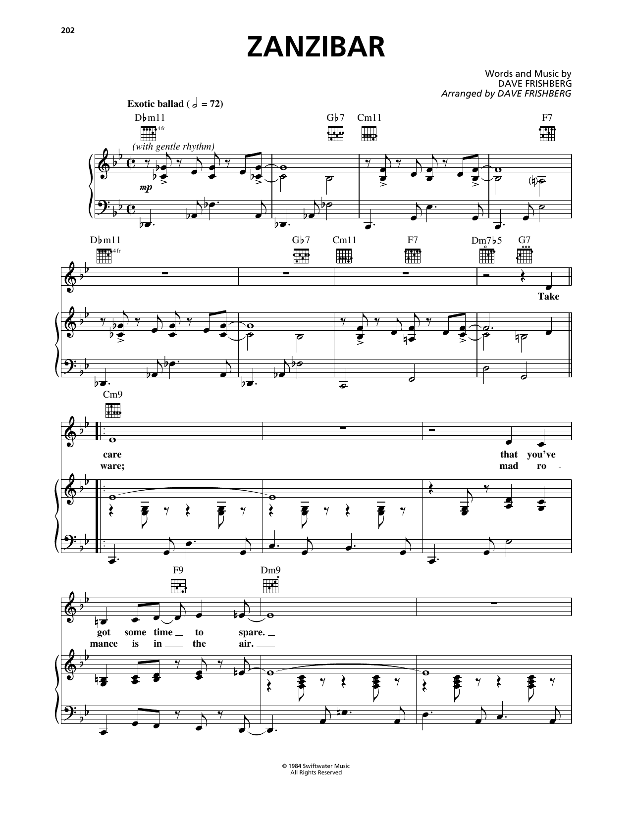 Dave Frishberg Zanzibar sheet music notes and chords arranged for Piano, Vocal & Guitar Chords (Right-Hand Melody)