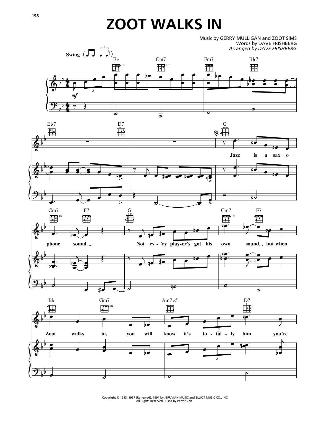 Dave Frishberg Zoot Walks In sheet music notes and chords arranged for Piano, Vocal & Guitar Chords (Right-Hand Melody)