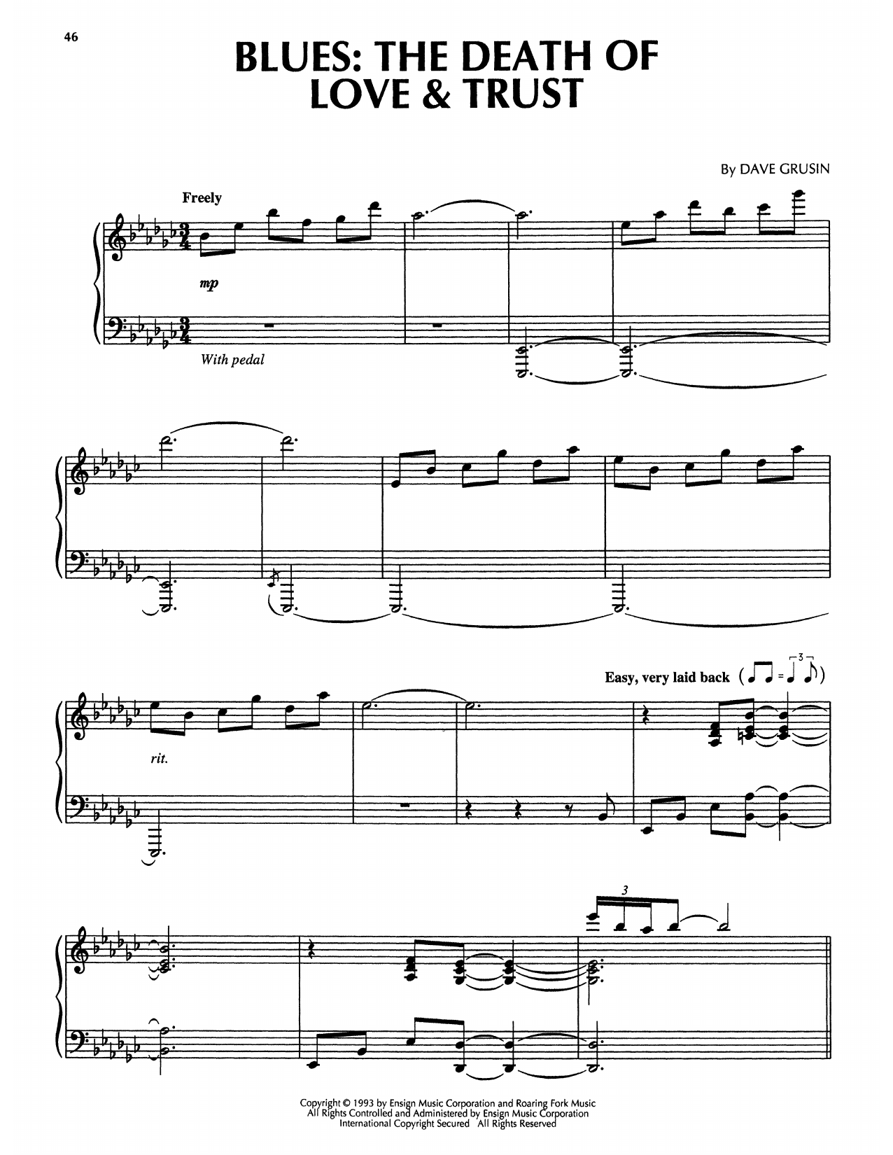Dave Grusin Blues: The Death Of Love & Trust (from The Firm) sheet music notes and chords arranged for Piano Solo