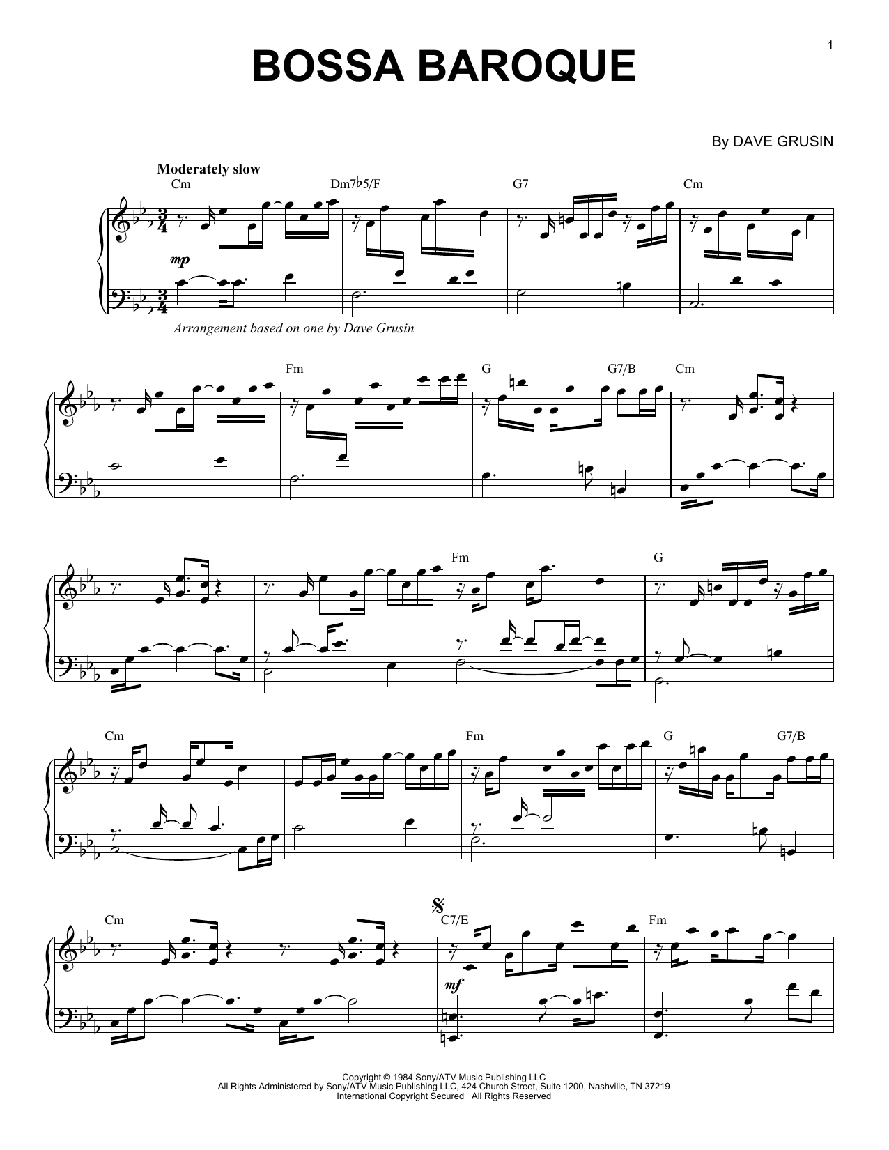 Dave Grusin Bossa Baroque sheet music notes and chords arranged for Piano Solo