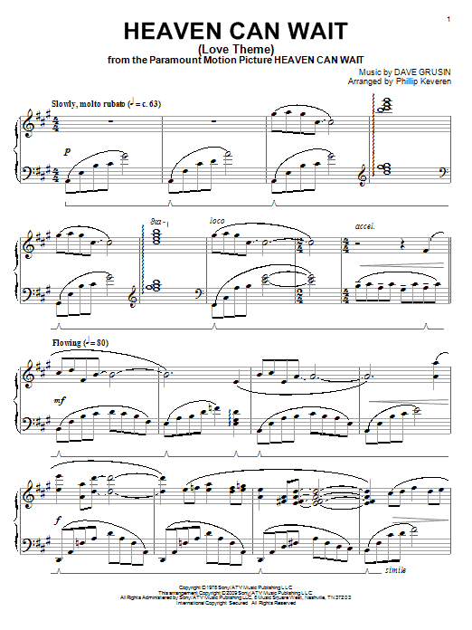 Dave Grusin Heaven Can Wait (Love Theme) (arr. Phillip Keveren) sheet music notes and chords arranged for Piano Solo