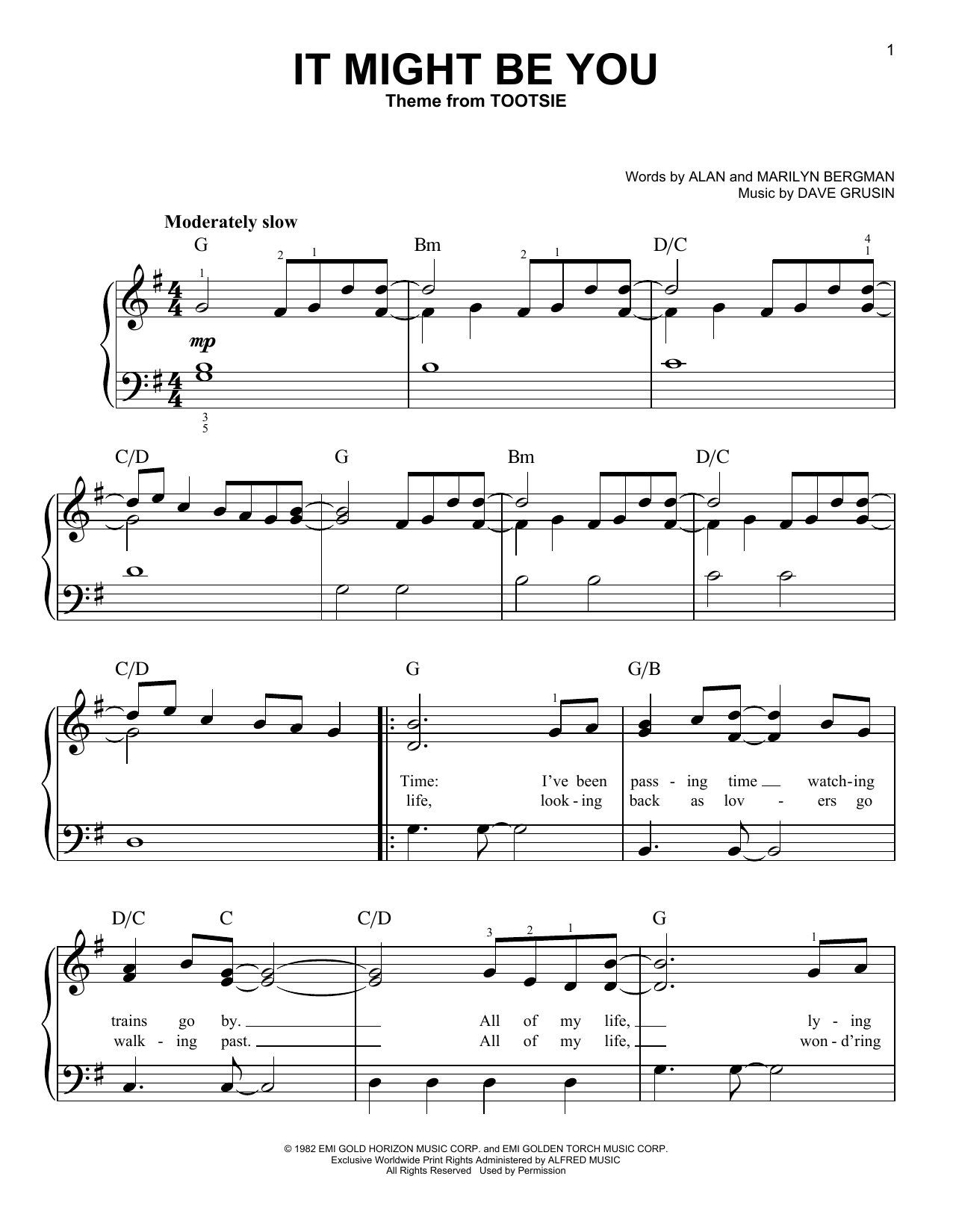 Dave Grusin It Might Be You (from Tootsie) sheet music notes and chords arranged for Easy Piano