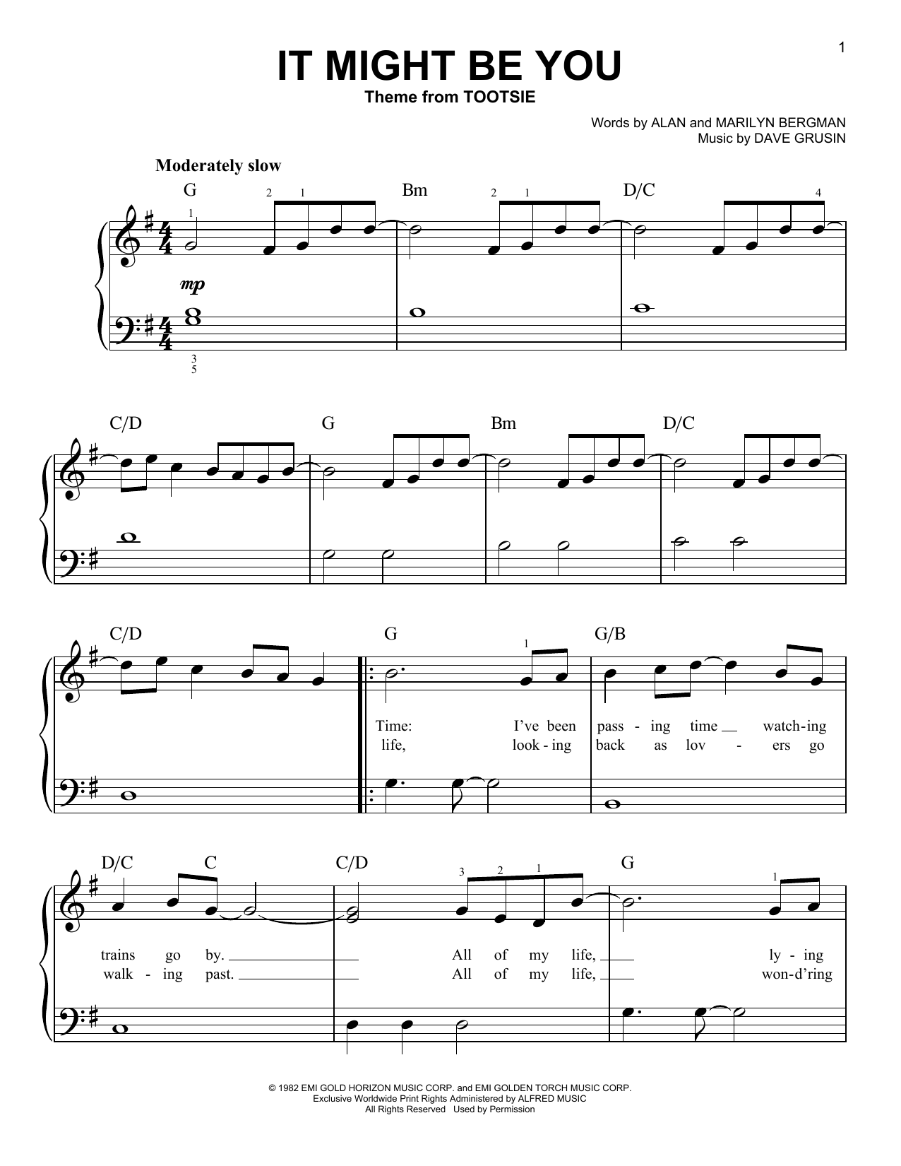 Dave Grusin It Might Be You (Theme from Tootsie) sheet music notes and chords arranged for Very Easy Piano