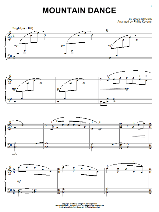 Dave Grusin Mountain Dance (arr. Phillip Keveren) sheet music notes and chords arranged for Piano Solo