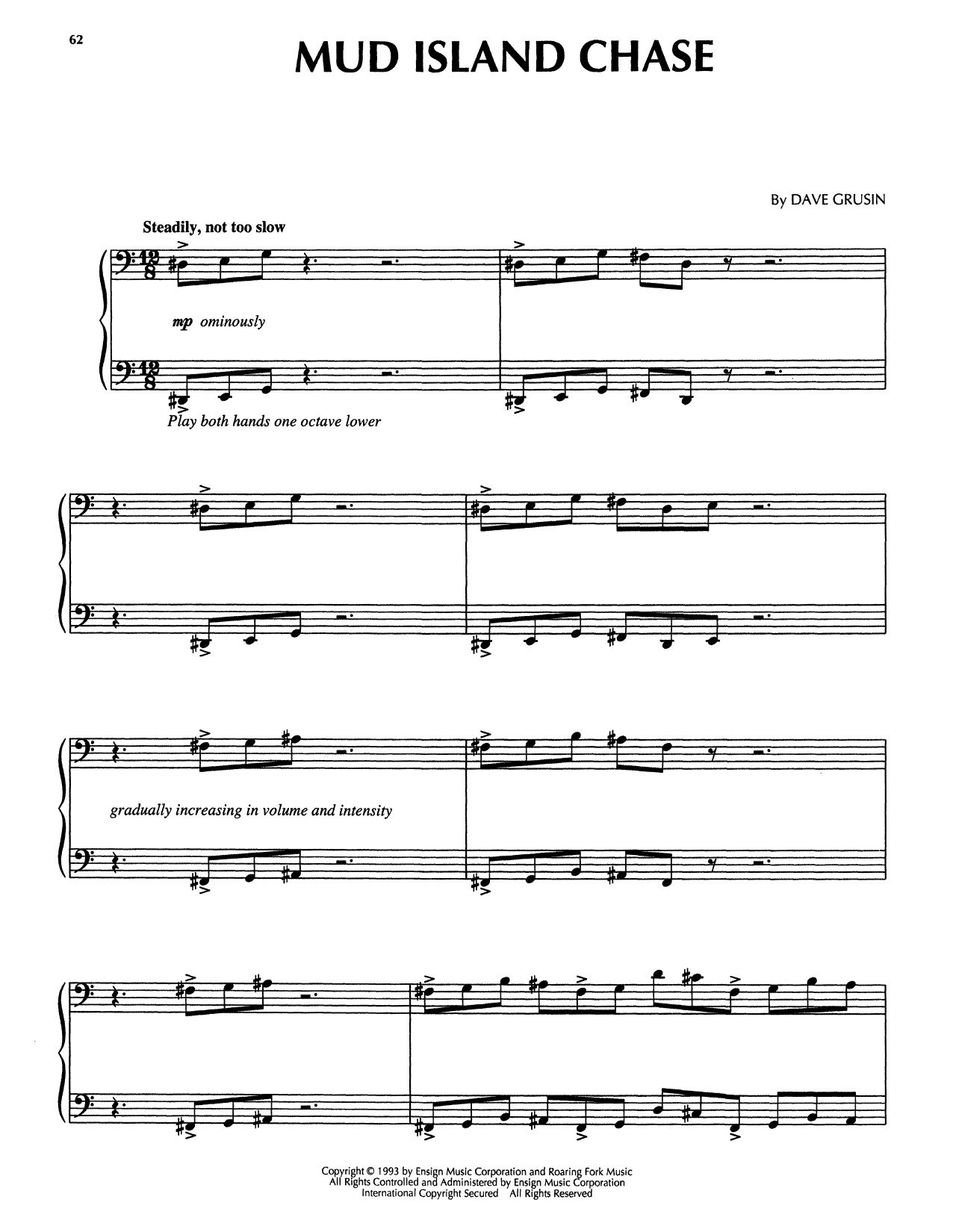Dave Grusin Mud Island Chase (from The Firm) sheet music notes and chords arranged for Piano Solo