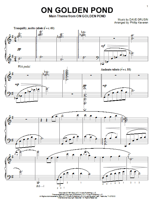Dave Grusin On Golden Pond (arr. Phillip Keveren) sheet music notes and chords arranged for Piano Solo